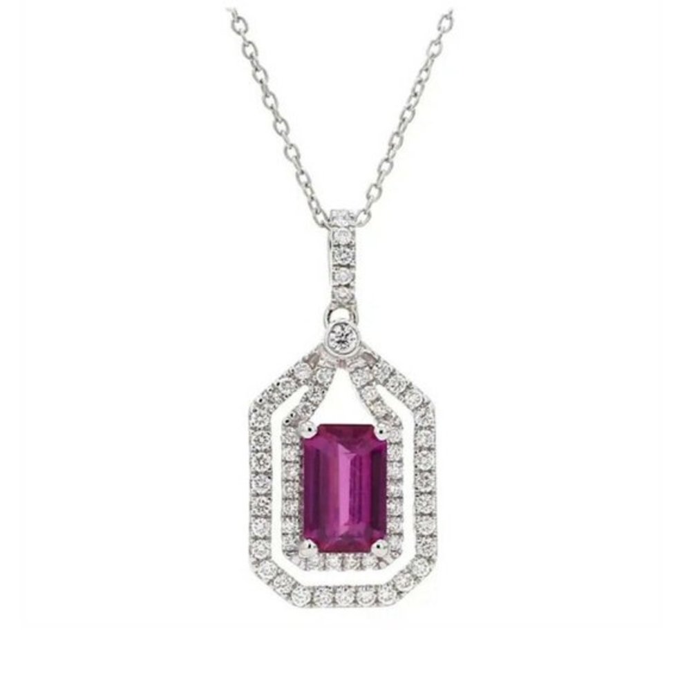 New 925 Silver Diamond Raspberry Topaz Necklace